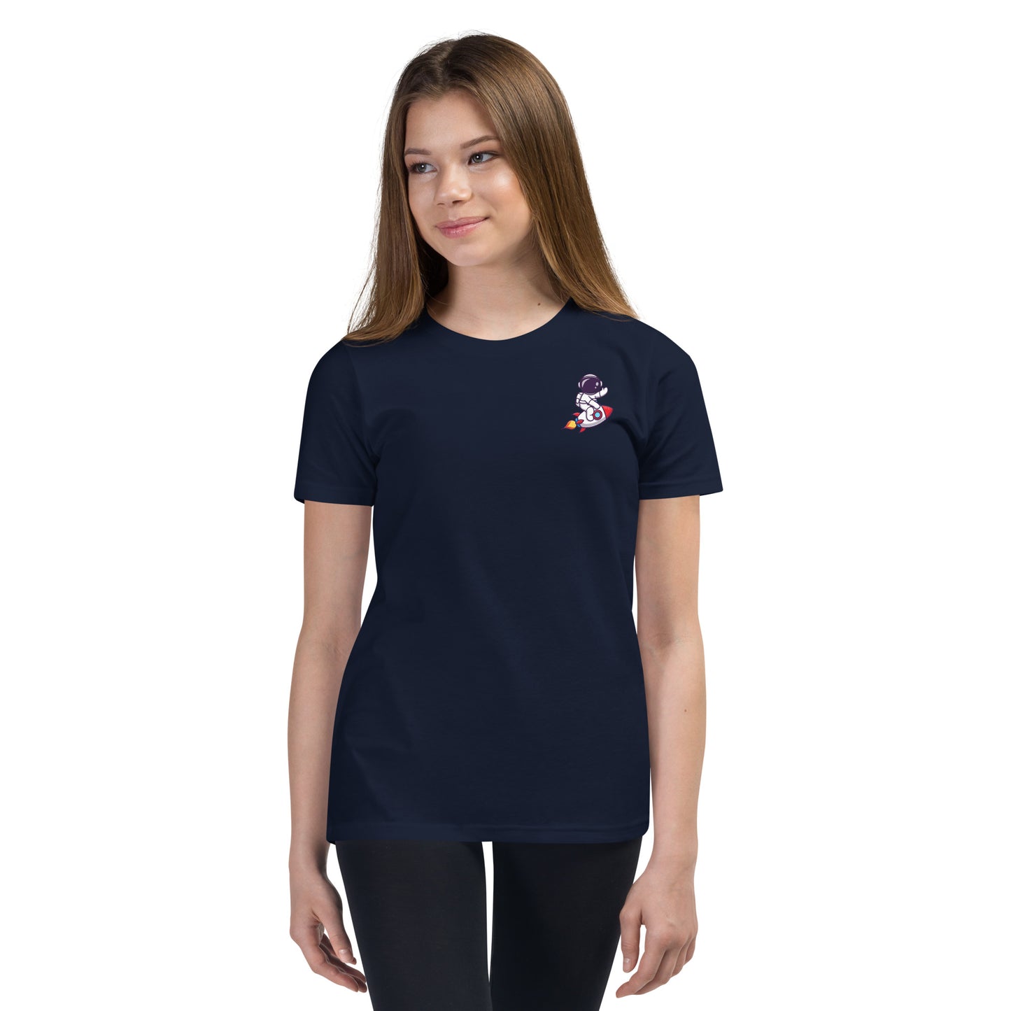 Youth Short Sleeve T-Shirt | Cute astronaut riding rocket | print on demand
