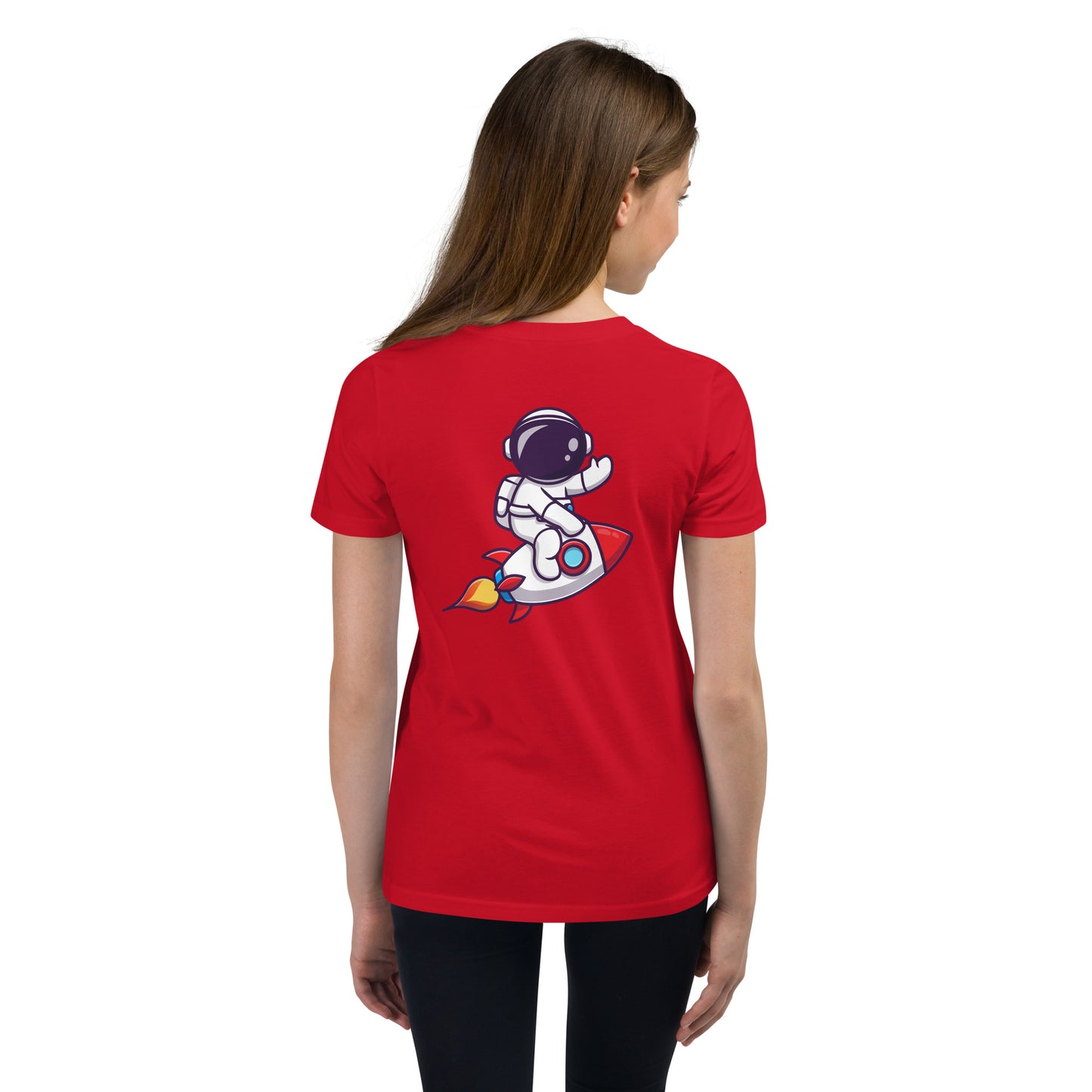 Youth Short Sleeve T-Shirt | Cute astronaut riding rocket | print on demand