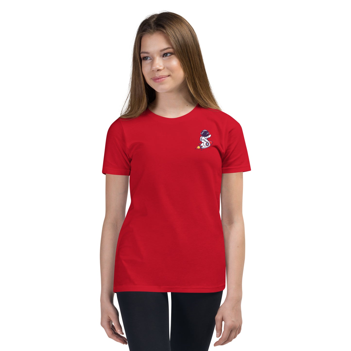Youth Short Sleeve T-Shirt | Cute astronaut riding rocket | print on demand