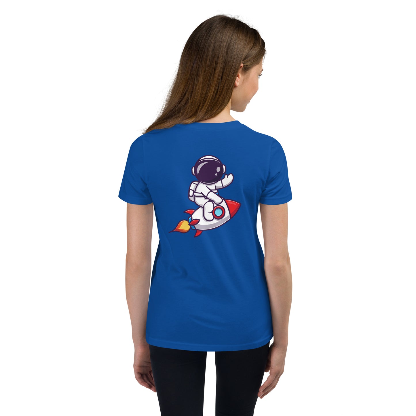 Youth Short Sleeve T-Shirt | Cute astronaut riding rocket | print on demand