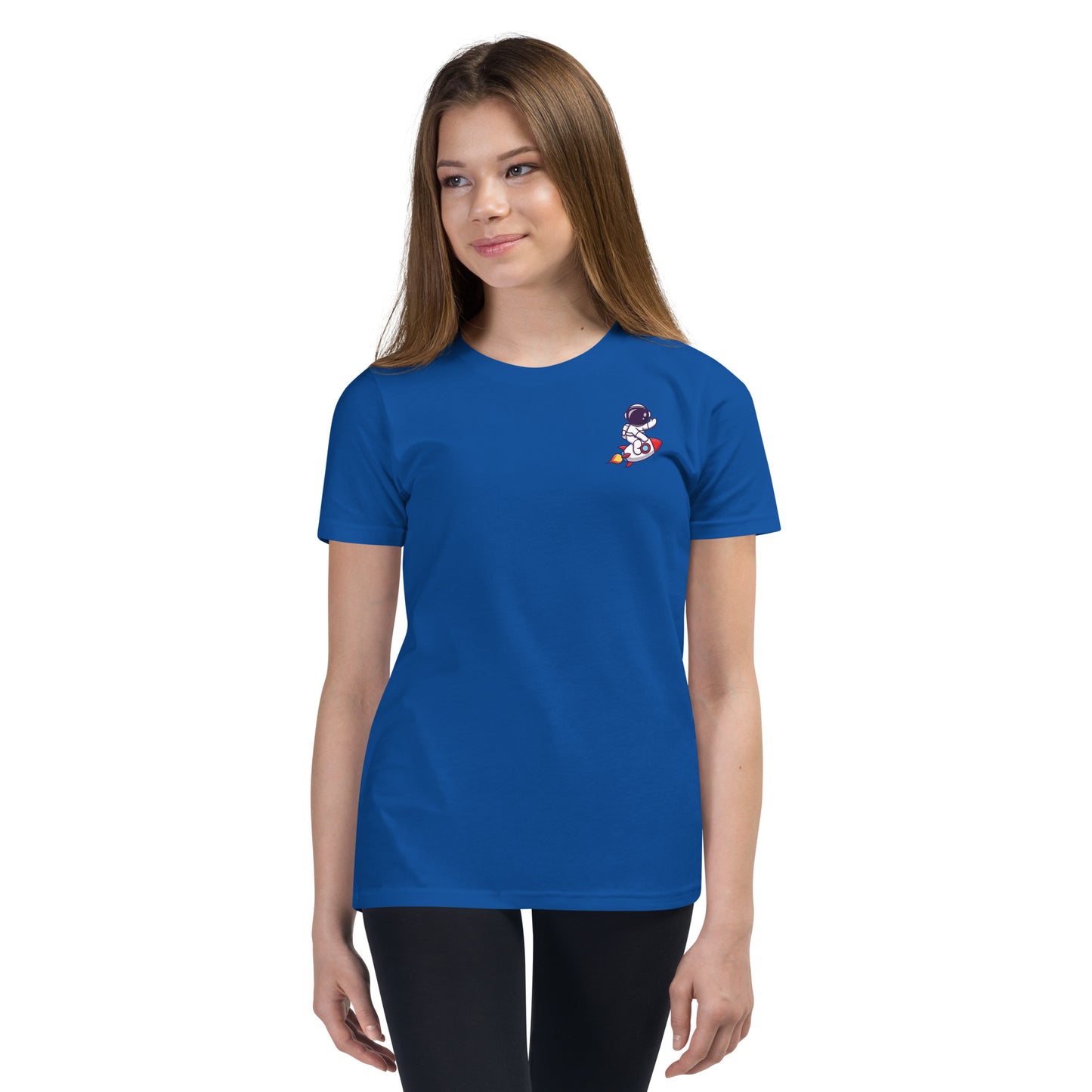Youth Short Sleeve T-Shirt | Cute astronaut riding rocket | print on demand