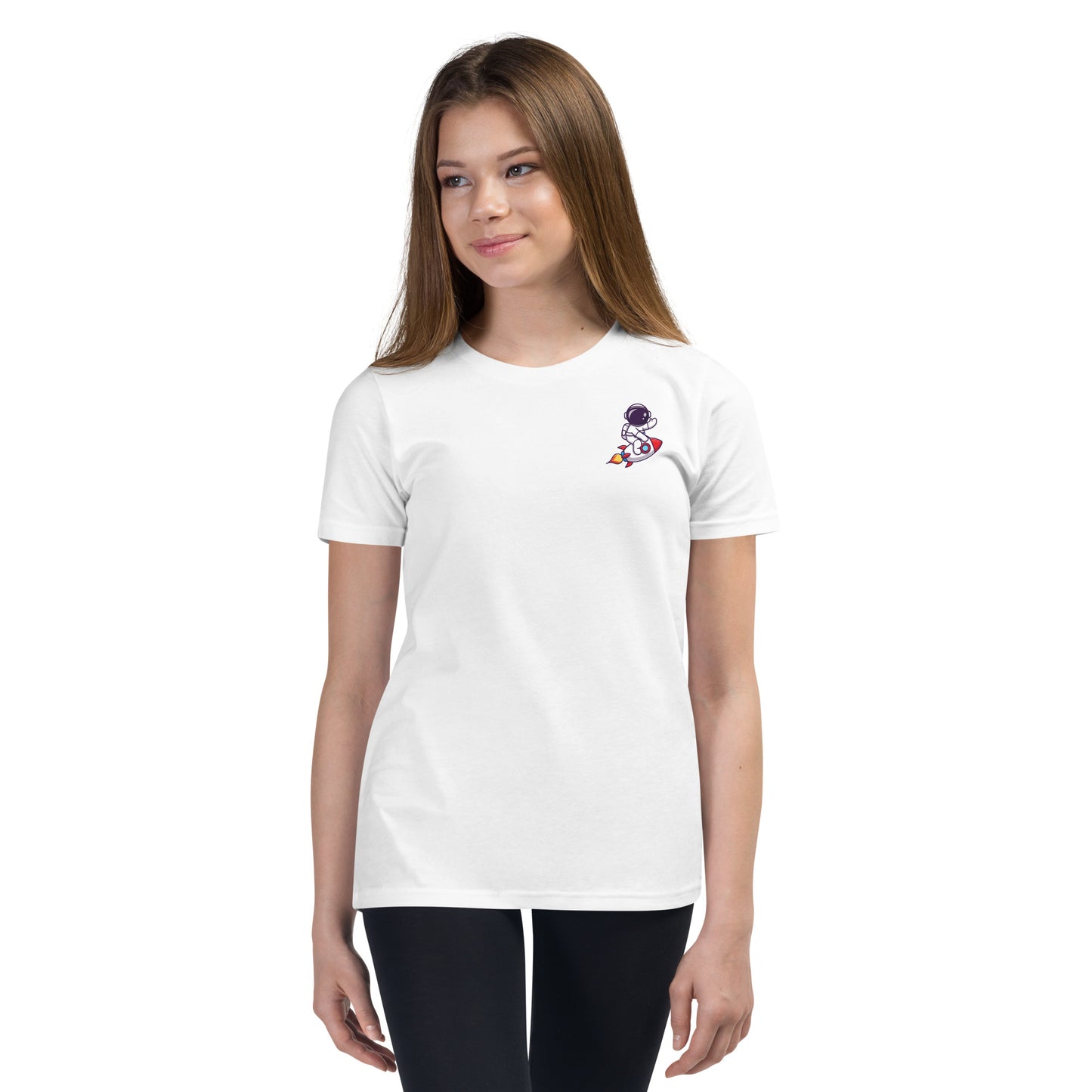 Youth Short Sleeve T-Shirt | Cute astronaut riding rocket | print on demand